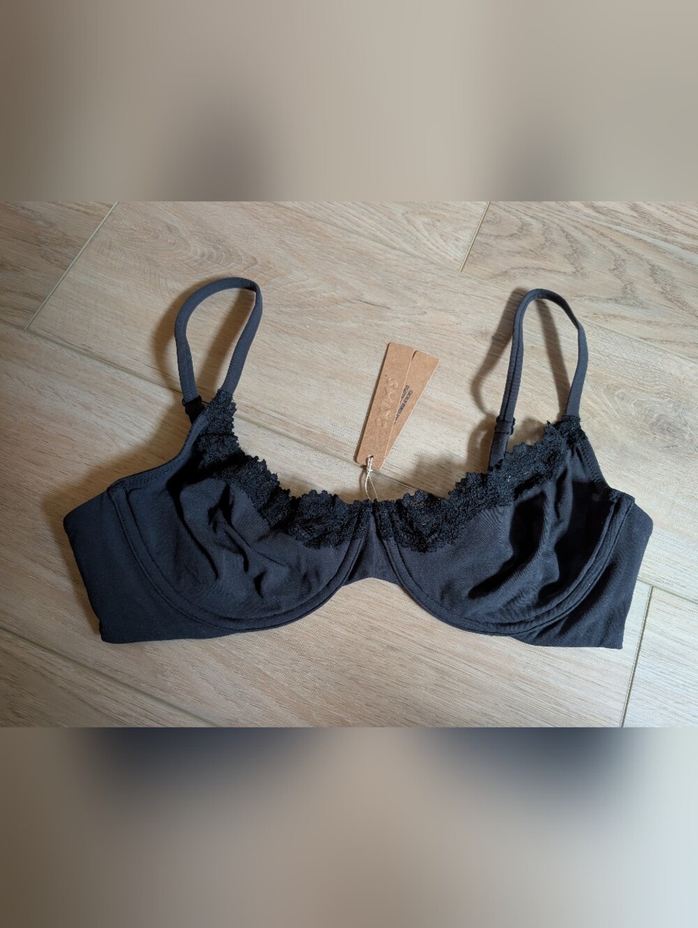 NWT Skims Black Lace-Trim Unlined Demi Bra - Picture 2 of 8